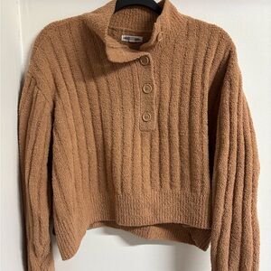 Cozy Tan Button-Up Women's Sweater